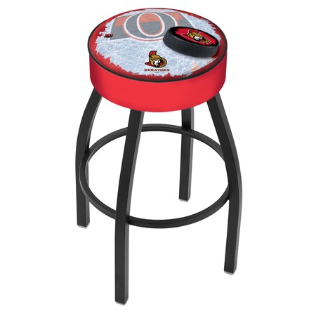 Holland Bar Stool Co 30" 4" Ottawa Senators Cushion Seat, Blk Wrinkle Base Swivel Bar Stool L8B130OttSen-D2